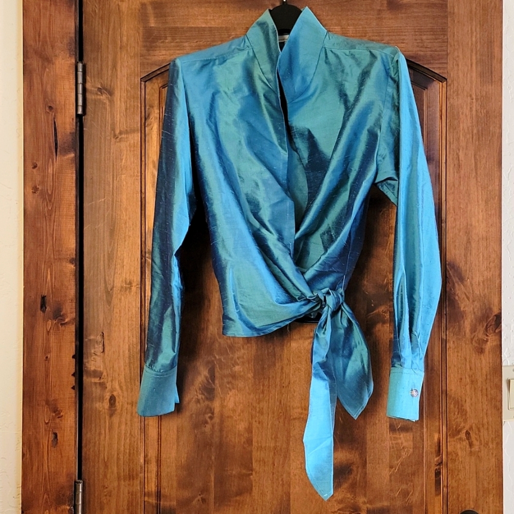 Sz L silk wrap shirt